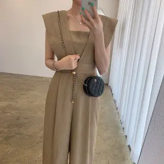 Women's Chiffon Retro Sleeveless Jumpsuit Wide Leg Pants - Coffee