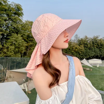 Ice Feeling Wide Brim Neck Protection Sun Protection Hat Pink - Shop at LoveMi