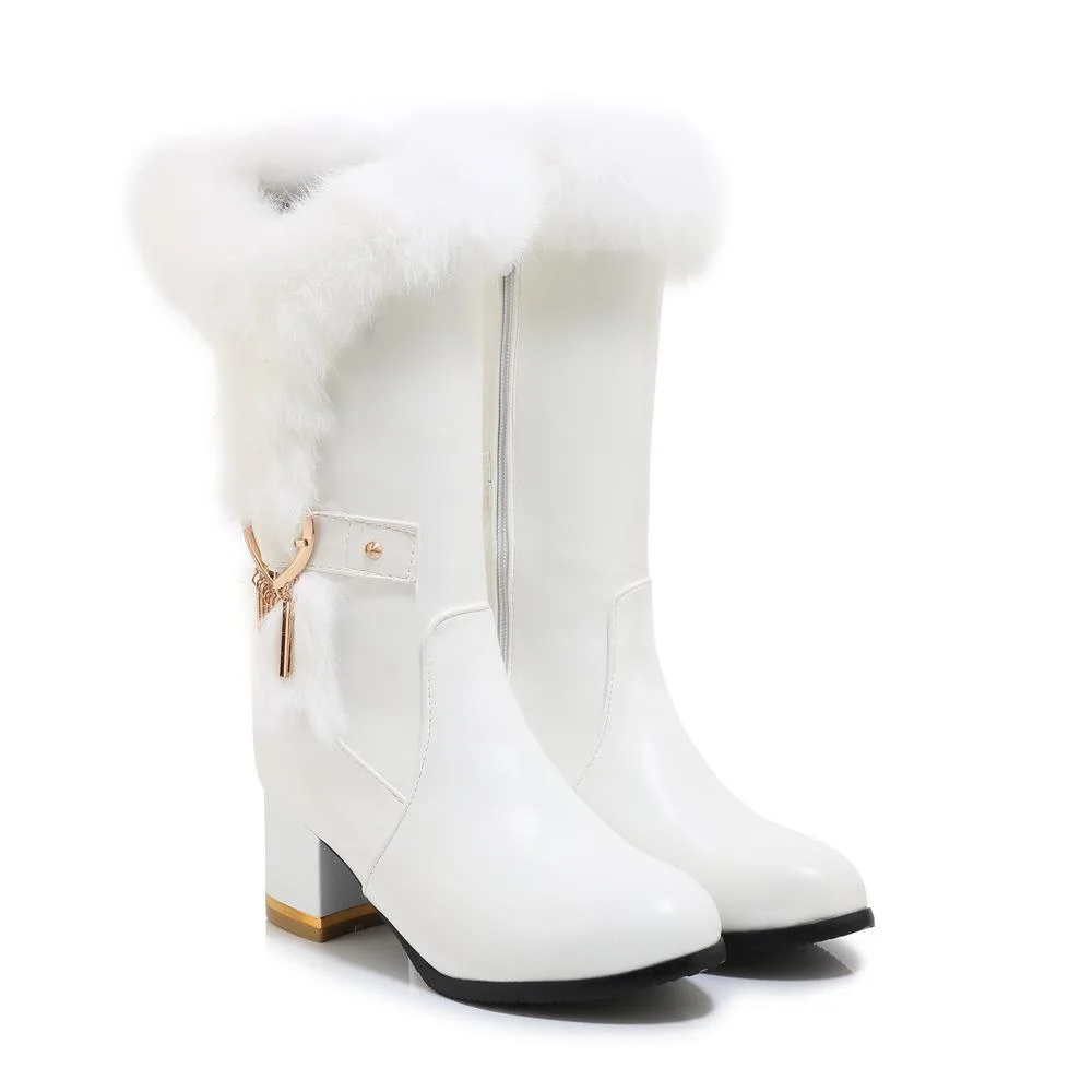 Winter Women's Chunky Heel High Heel Shoes White - Shop at LoveMi