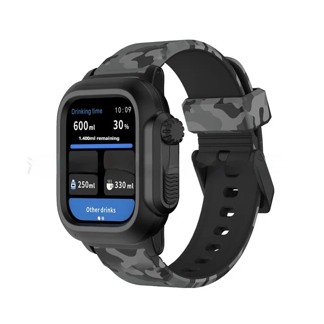 Simple Color Blocked Silicone Integrated Waterproof Strap Black Shell Camouflage Gray - Shop at LoveMi