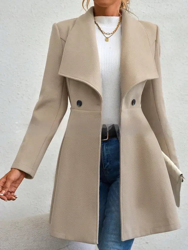 Women's Coat Slim Fit Long Fashion Lapel Khaki - Shop at LoveMi