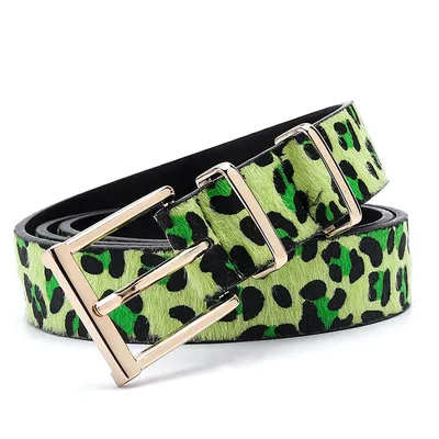 Female Ornament Creative Style Leopard Print Horse Hair Women's Belt Green - Shop at LoveMi
