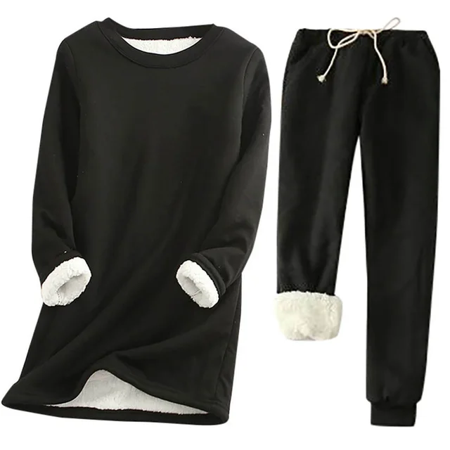 Autumn And Winter New Fleece lined Thickened Plus Size Suit Black - Shop at LoveMi