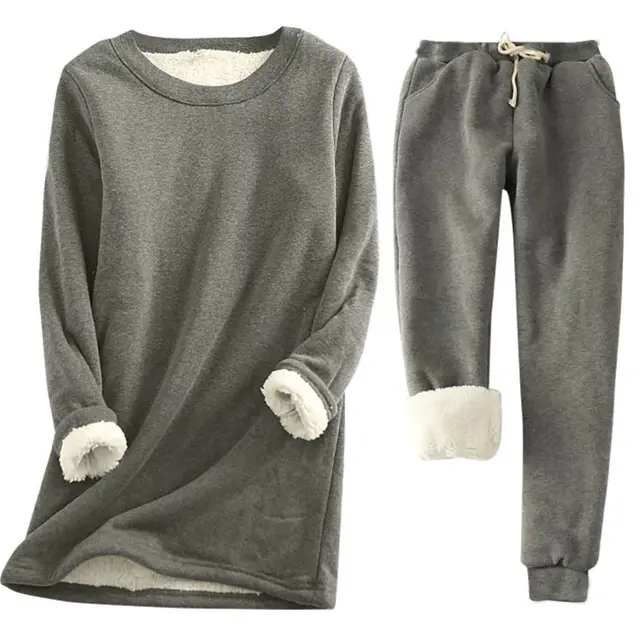 Autumn And Winter New Fleece lined Thickened Plus Size Suit Dark Gray - Shop at LoveMi