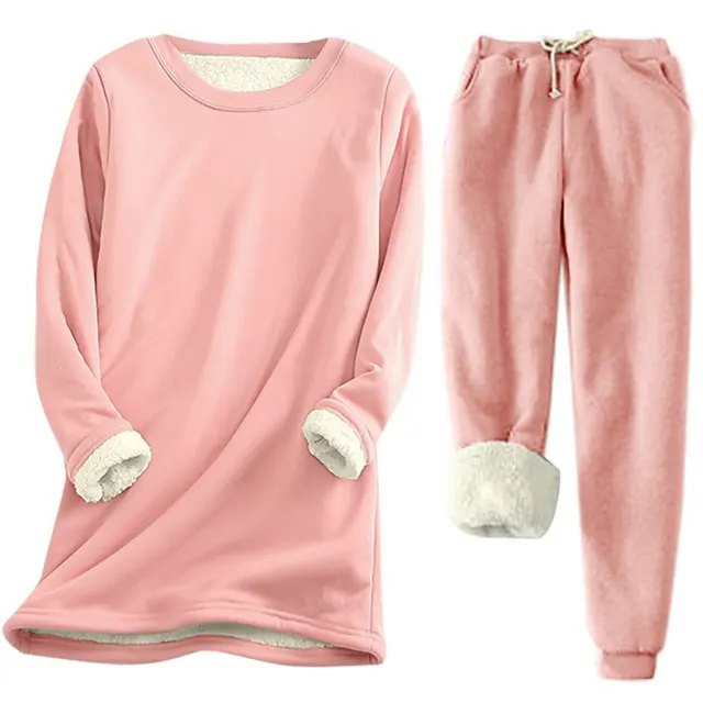 Autumn And Winter New Fleece lined Thickened Plus Size Suit Pink - Shop at LoveMi