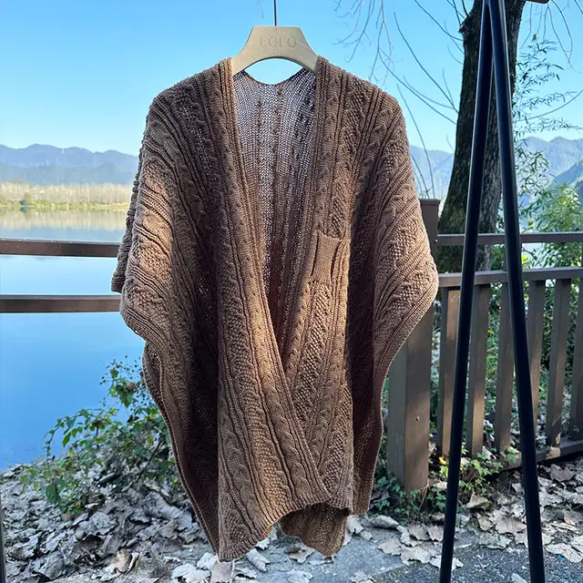 Warm Shawl Women's Outerwear Coat Cape Knitted Advanced Camel - Shop at LoveMi