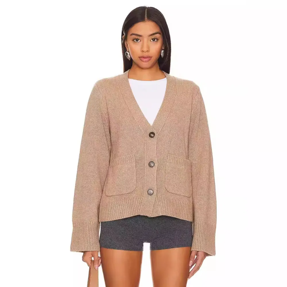 Autumn And Winter New Short Sleeve Solid Color Long Sleeve Casual Sweater For Women Khaki - Shop at LoveMi