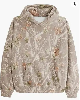 Camouflage Wool Hoodie Women's Long Sleeve Drop Shoulder Oversized - Style1