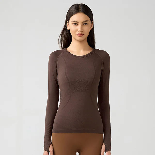 Breathable Exercise Top Women's Stretch Slim fit Yoga Wear Distilled Coffee - Shop at LoveMi