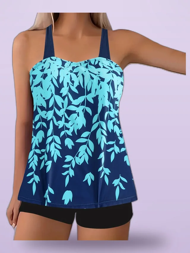Split Leaf Print Bikini Swimsuit Plus Size Green - Shop at LoveMi