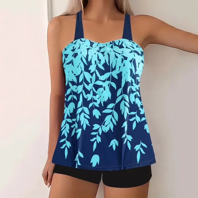 Split Leaf Print Bikini Swimsuit Plus Size Green - Shop at LoveMi