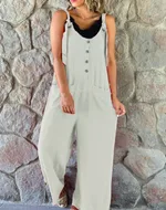 Fashion Casual Button Suspender Pants For Women - White