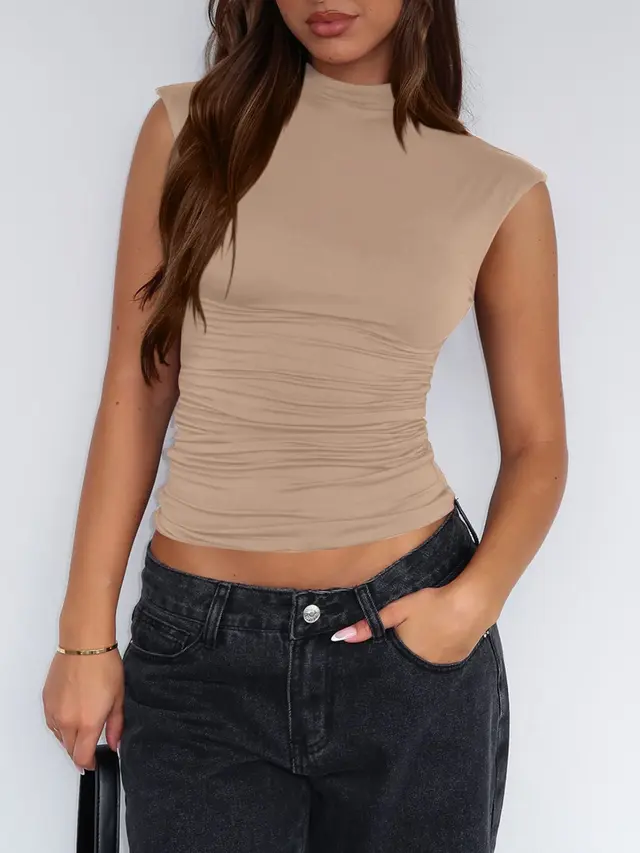 Slim Sleeveless Style Wild Vest Khaki - Shop at LoveMi