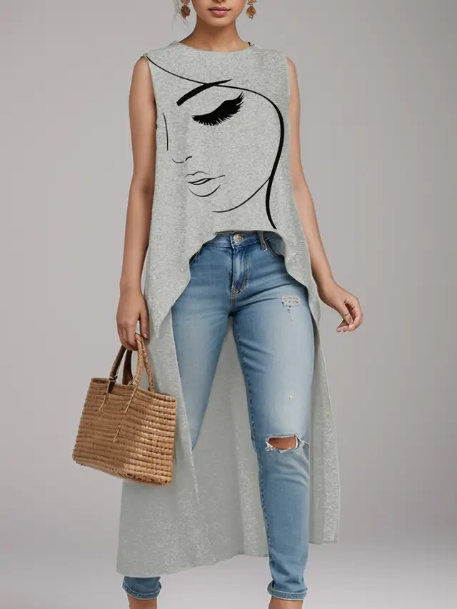 Plus Size Women's Vest T shirt Gray - Shop at LoveMi