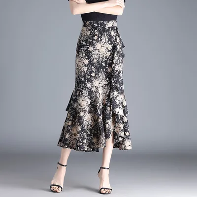 Ruffled Chiffon High Waist Skirt Flowers - Shop at LoveMi