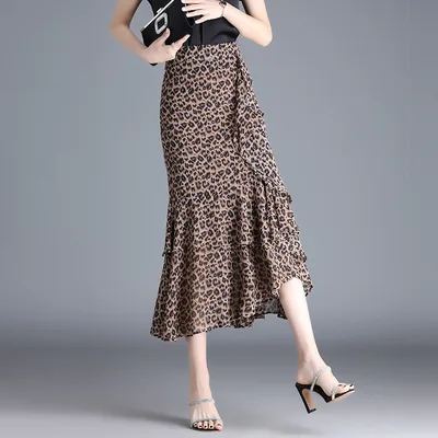 Ruffled Chiffon High Waist Skirt Leopard Print - Shop at LoveMi