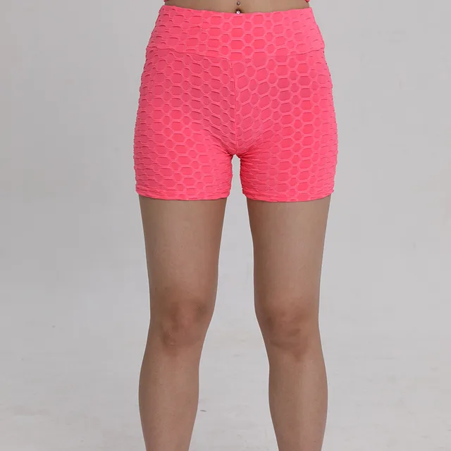 Yoga Pants High Waist Hip Lift Solid Color Bubble Yoga Shorts Pink - Shop at LoveMi
