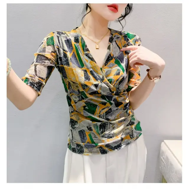 Casual Retro Standard Half Sleeve Regular V neck All match Bottoming Shirt - Shop at LoveMi
