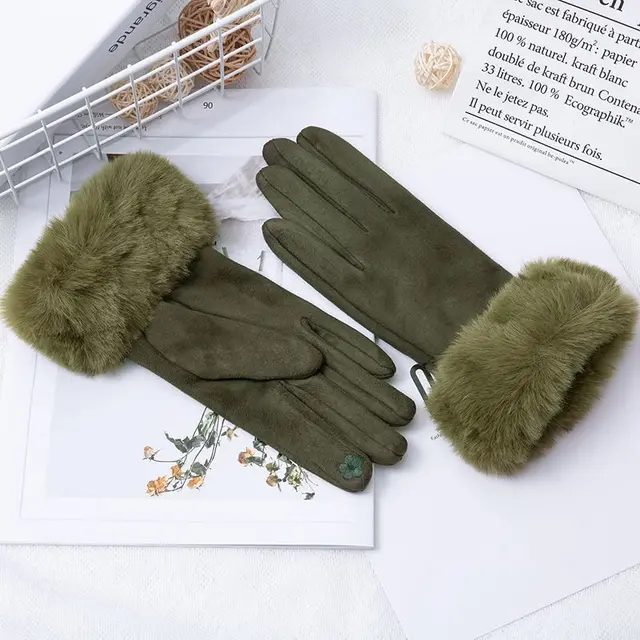 Thermal Touch Screen Fleece lined Thick Suede Gloves Army Green - Shop at LoveMi