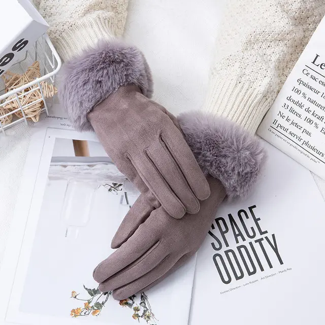 Thermal Touch Screen Fleece lined Thick Suede Gloves Light Gray - Shop at LoveMi