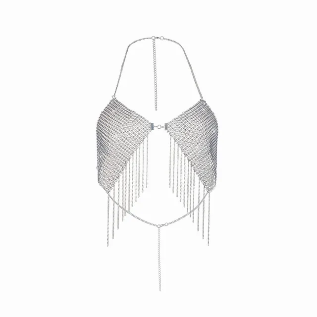 Faux metallic Sexy Sequins Chest Necklace Silver - Shop at LoveMi