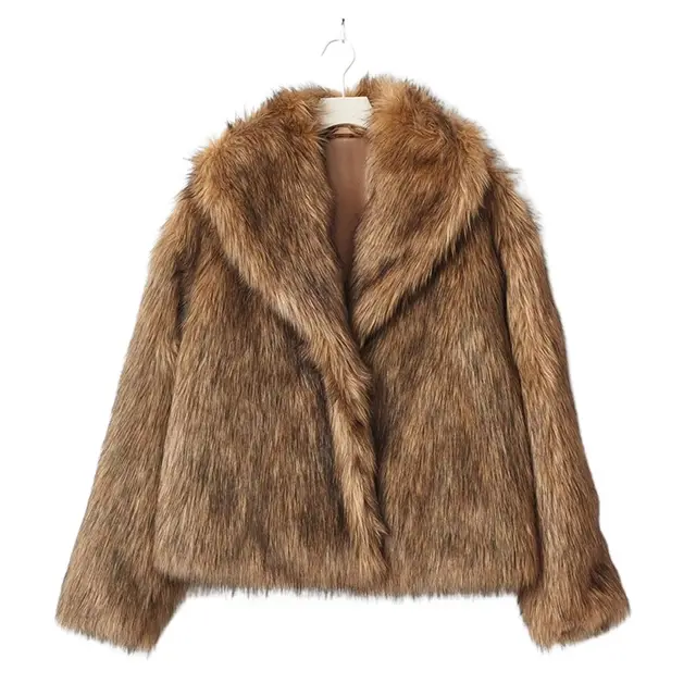 Solid Color Faux Fur Coat Fashion Brown - Shop at LoveMi