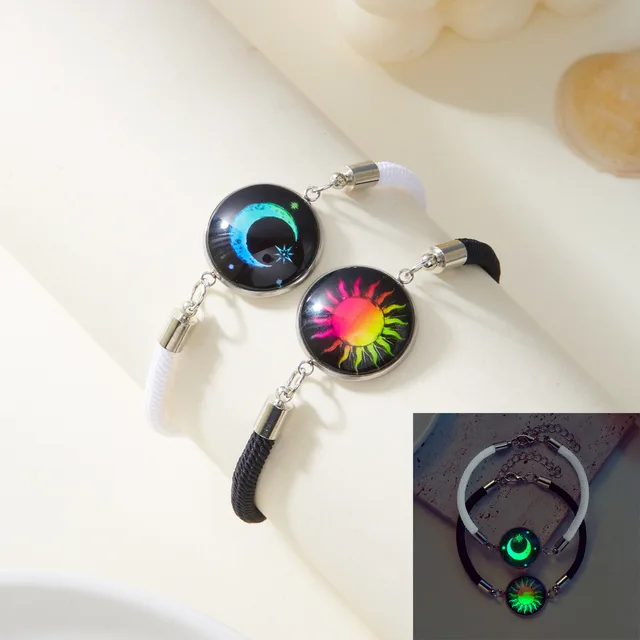 Sun Moon Stainless Steel Valentine's Day Couple Round Luminous Bracelet 2 Style - Shop at LoveMi