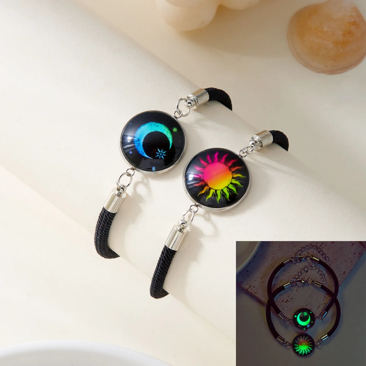 Sun Moon Stainless Steel Valentine's Day Couple Round Luminous Bracelet - 3 Style