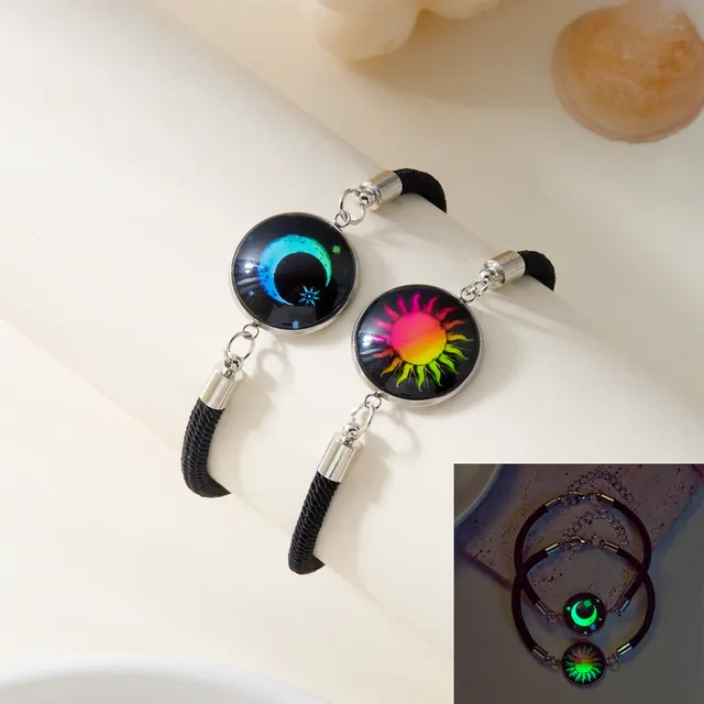 Sun Moon Stainless Steel Valentine's Day Couple Round Luminous Bracelet 3 Style - Shop at LoveMi