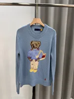 Autumn And Winter New Bear Embroidery Cotton Blended Sweater Women's All-match Fashion Tops - Sky Blue