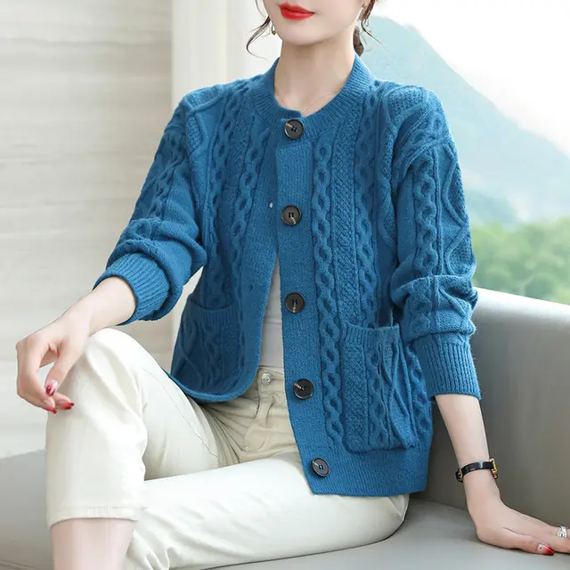 Spring And Autumn New Loose Soft Glutinous Knitted Cardigan Jacket Blue - Shop at LoveMi