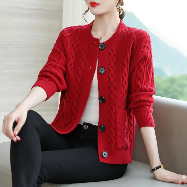 Spring And Autumn New Loose Soft Glutinous Knitted Cardigan Jacket Red - Shop at LoveMi