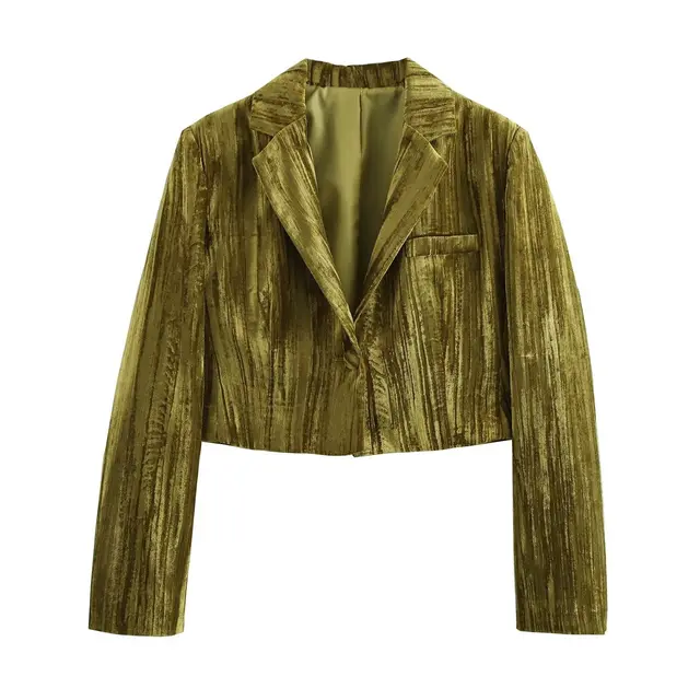 Velvet Short Jacket Long sleeved Velvet Wide leg Pants Suit Short Suit - Shop at LoveMi