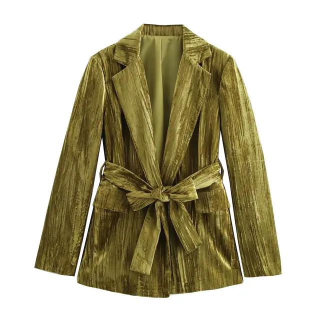 Velvet Short Jacket Long sleeved Velvet Wide leg Pants Suit Suit With Belt - Shop at LoveMi