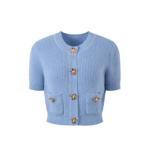 Round Neck Slim fit Knitted Short Sleeve Cardigan Top Hip Skirt Fashion Suit Women Top - Shop at LoveMi
