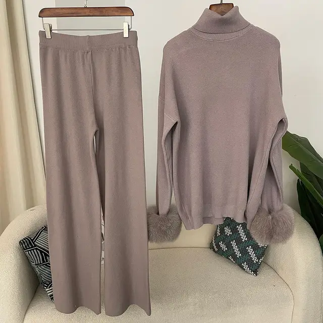 All matching High Neck Loose Sweater Women's Autumn And Winter Knit Two piece Suit North Carolina Gray - Shop at LoveMi
