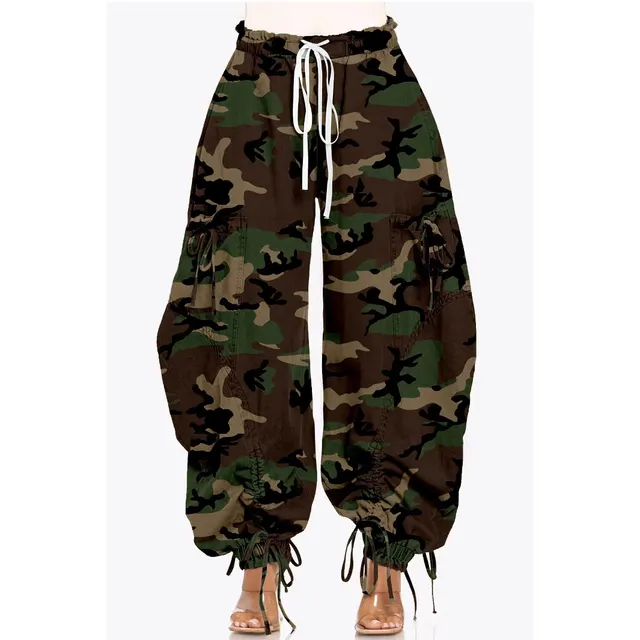 Women's Fashion Camouflage Large Pocket Lantern Loose Tappered Harem Pants Army Green - Shop at LoveMi