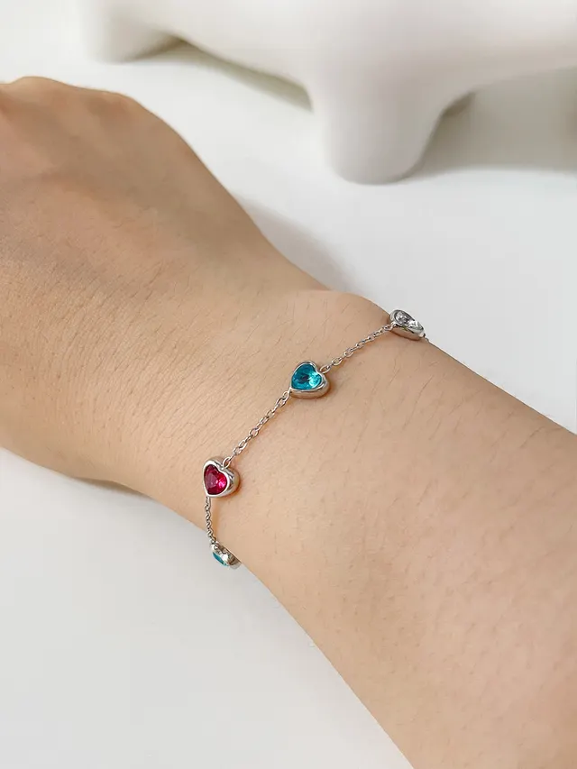 Non mainstream Fresh Fresh And Pure Design Loving Heart Zircon Diamond Titanium Steel Bracelet Silver Color - Shop at LoveMi