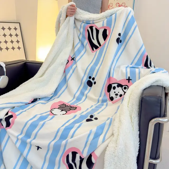Autumn And Winter Thickening Girl Soft Milk Fiber Berber Fleece Blanket Single Double Thermal Love Pet Blue - Shop at LoveMi