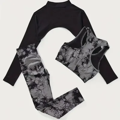 Sports Tie dyed Long sleeved Yoga Clothes Outdoor Gray - Shop at LoveMi