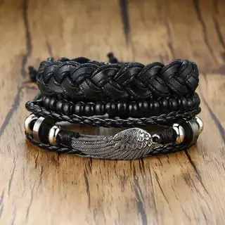 Leather Woven Multi-layer Suit Wing Bracelet - Wings
