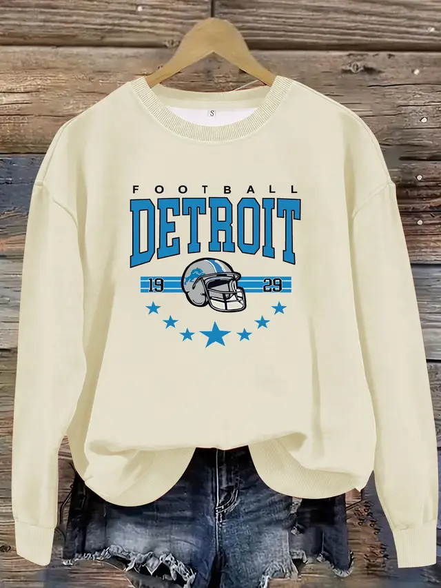 Women's Long Sleeve Round Neck Printed Pullover Sweater Apricot - Shop at LoveMi