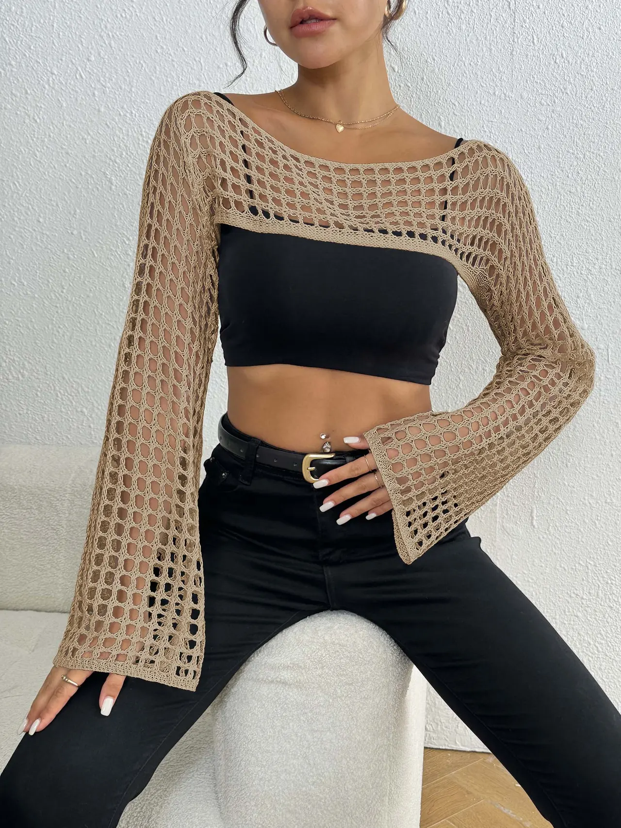 Beach Cover-up Women's Short Top - Khaki