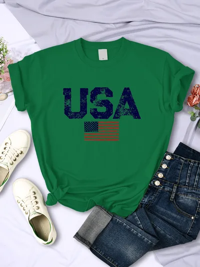 American Letters American Stars And Stripes Printed Women's T shirt Green - Shop at LoveMi