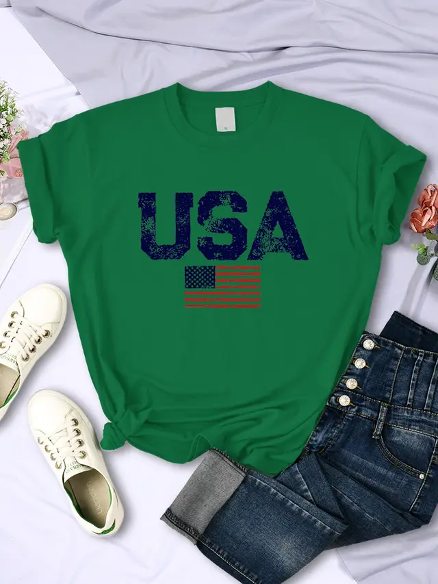 American Letters American Stars And Stripes Printed Women's T shirt Green - Shop at LoveMi