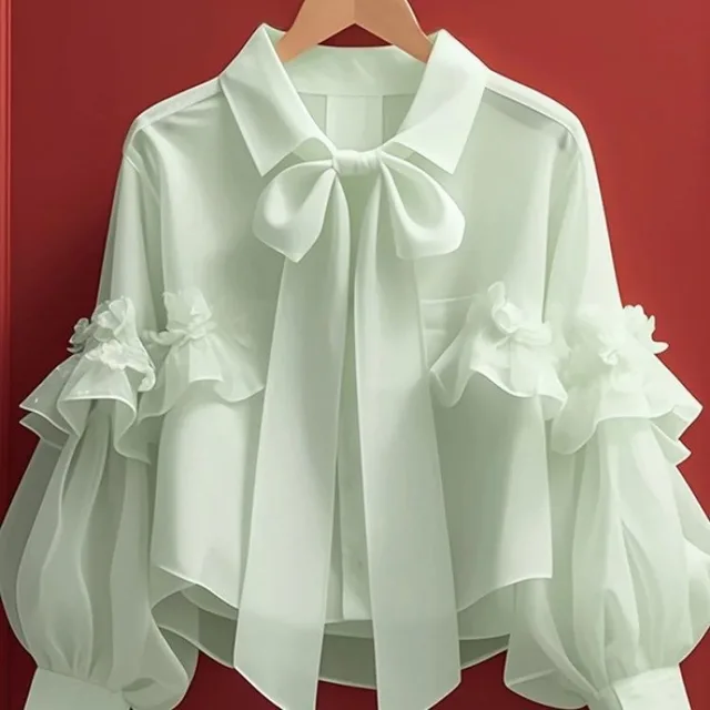 Women's Fashion Bowknot Long Sleeve Shirt Top Green - Shop at LoveMi