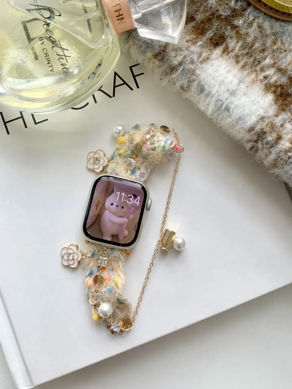 Autumn And Winter Classic Style Plush Retractable Metallic Belt - Plush Bracelet Apricot
