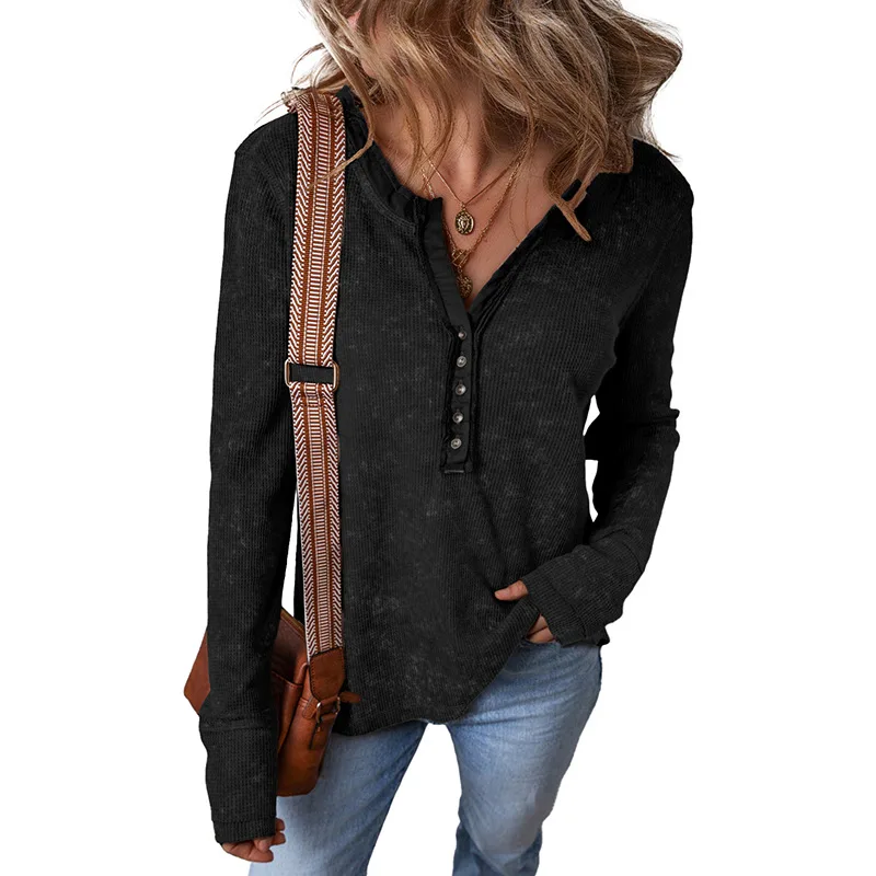 Women's European And American Personalized Worn Looking Washed out Pullover Sweater Black - Shop at LoveMi