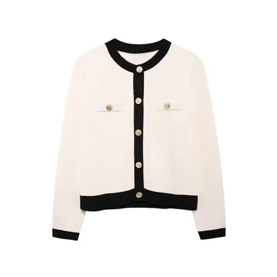 Golden Single breasted Long Sleeve Knitted Outer Sweater White - Shop at LoveMi