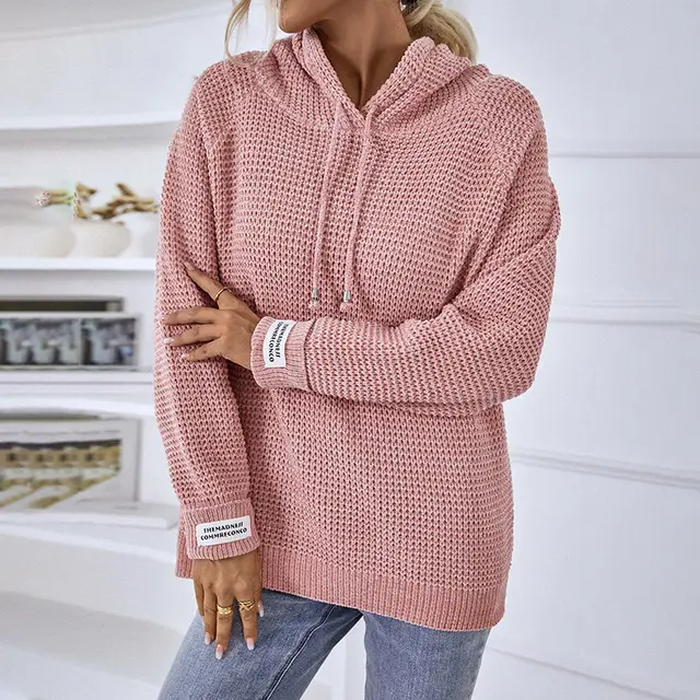 Women's Solid Color Pullover Knitted Sweater Pink - Shop at LoveMi